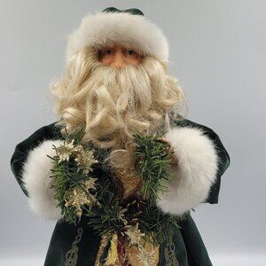 Old World 15" Santa Tree Topper Green Gold Robe with Wreath